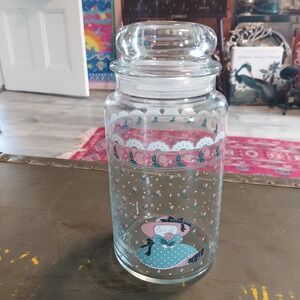Vintage 1988 CHD Victorian Cat Glass Apothecary Jar Rose Floral Canister 8.5x4"